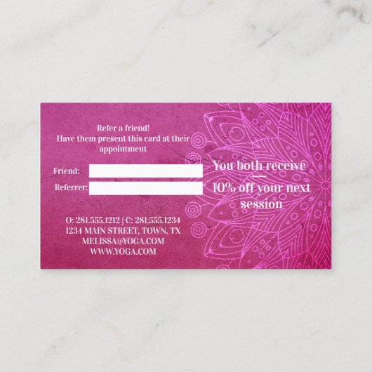 マンダラピンクヨガ瞑想友人を参照 紹介カード (裏面)