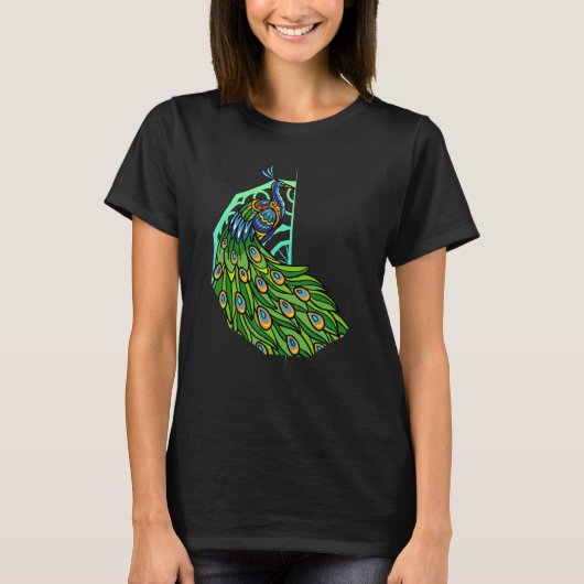 マンダラピーコックかわいい鳥の動物グラフィック Tシャツ (正面)