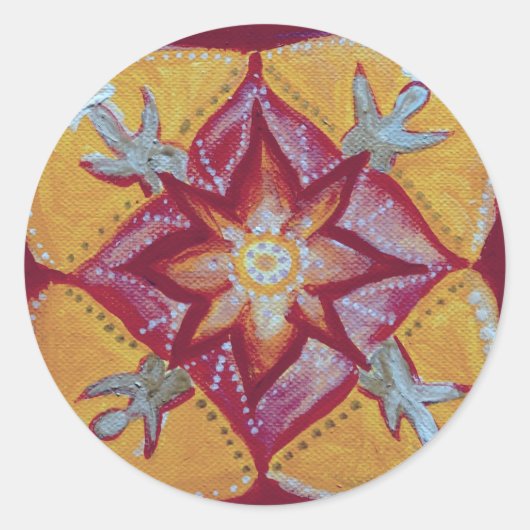 マンダラピースクラシックステッカー、光沢 ラウンドシール (正面)