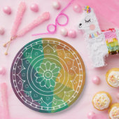 マンダラフラワーの虹のローポリカラフルデザイン ペーパープレート (パーティー)