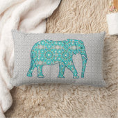 マンダラフラワーエレファント – ターコイズ、グレー&ホワイト ランバークッション (ブランケット)