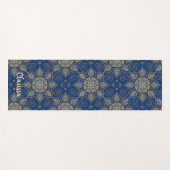 マンダラフラワーサークル模様ネイビーブルー背景 ヨガマット (正面(横))