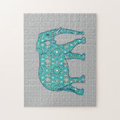 マンダラフラワーゾウ、ターコイズ、グレーと白 ジグソーパズル (縦)