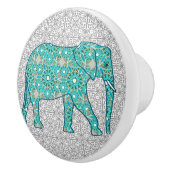マンダラフラワーゾウ、ターコイズ、グレーと白 セラミックノブ (右)