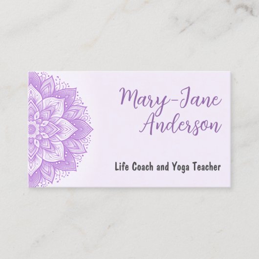 マンダラフローラデザインヨガスタジオパープルパステル 名刺 (正面)
