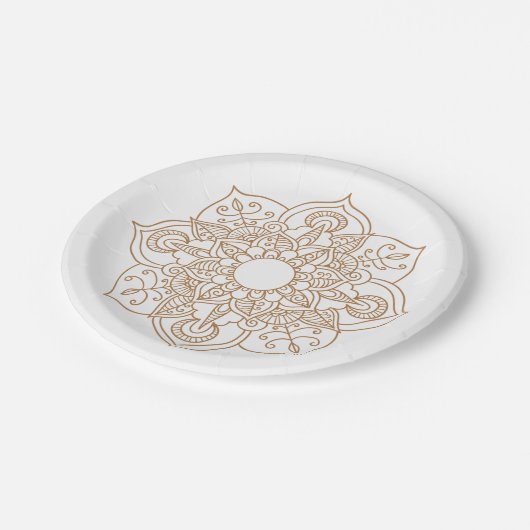 マンダラブラウンボホインディアンヴィンモダンテージウェディング ペーパープレート (アングル)