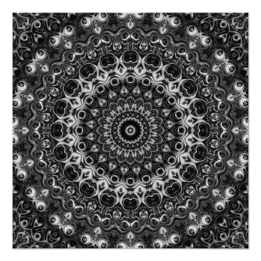 マンダラブラックアンドホワイトワイルドメダリオンデザイン ポスター (正面)