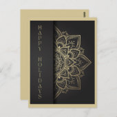 マンダラブラック&金ゴールドハッピーホリデー ポストカード (正面/裏面)