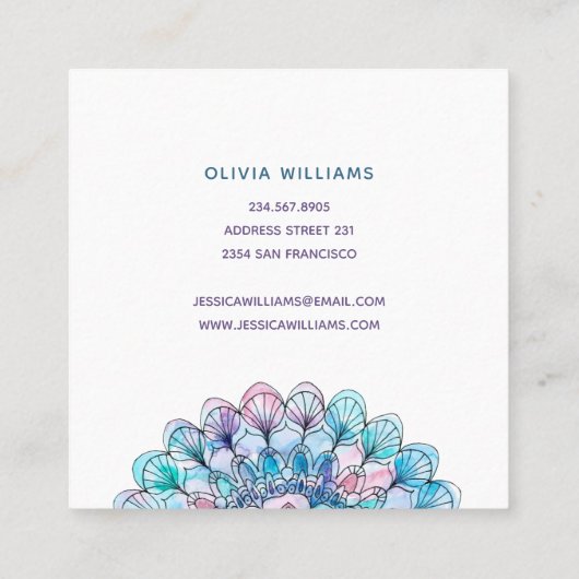 マンダラブルーピンクスピリチュアルヨガビジネスカード スクエア名刺 (裏面)