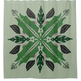 マンダラベゴニアフローラグリーンリーボタニカル シャワーカーテン