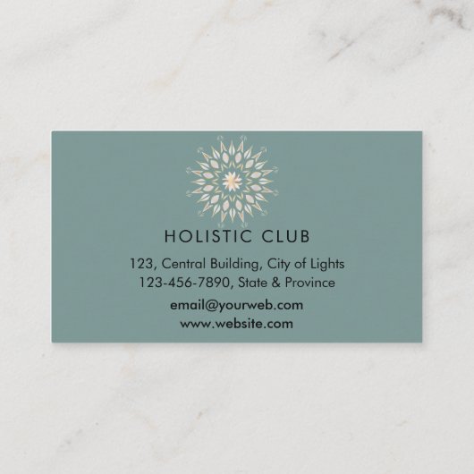 マンダラホリスティックンロータスフローラゼンヨガティール(緑がかった色) 名刺 (裏面)