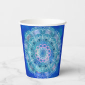 マンダラホワイト輪郭ブルーウォーター色 –  紙コップ (裏面)
