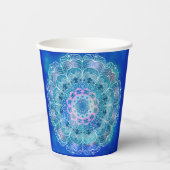 マンダラホワイト輪郭ブルーウォーター色 –  紙コップ (正面)