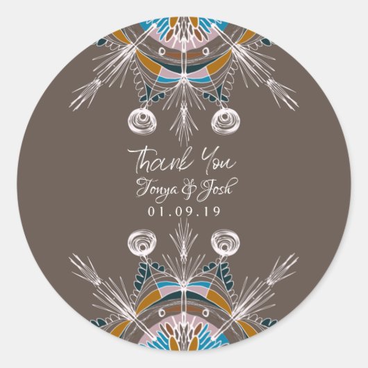 マンダラボヘカラフルミ結婚アのサンキューブラウン ラウンドシール (正面)