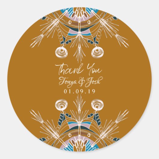 マンダラボヘミアンカラフルサンキューマスタード ラウンドシール (正面)