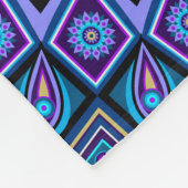 マンダラボホブルーティール(緑がかった色)パープルピーコックカラフル フリースブランケット (角)