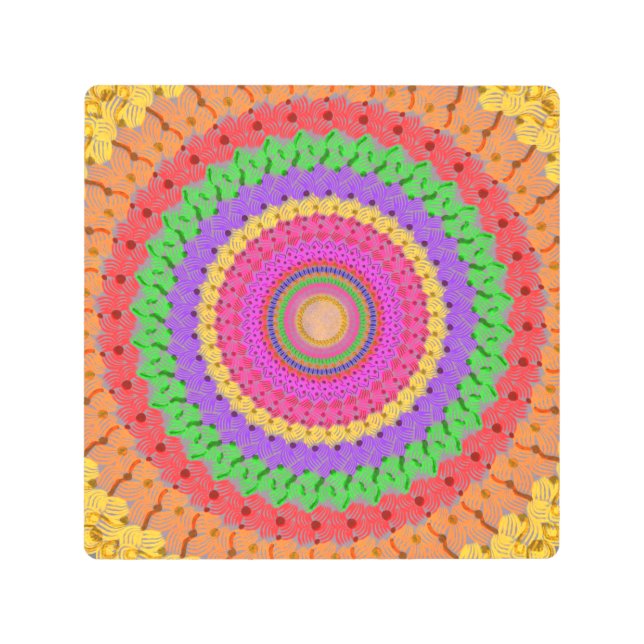 マンダラボールイエロークロシェスタイル- メタルプリント (正面)