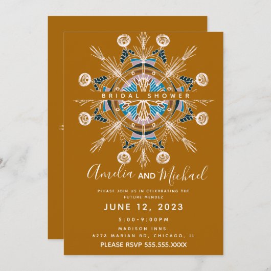 マンダラモダンダマスタードボホアートブライダルシャワー 招待状 (正面/裏面)