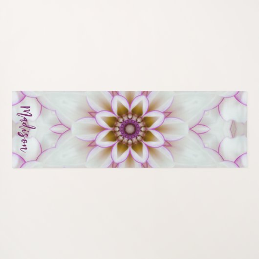 マンダラモダンフラワーパープルホワイトネーム瞑想 ヨガマット (裏面(横))