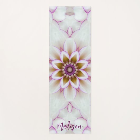 マンダラモダンフラワーパープルホワイトネーム瞑想 ヨガマット (正面)