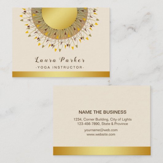 マンダラヨガインストラクタークラシックロータスフローラ金ゴールド 名刺 (正面/裏面)