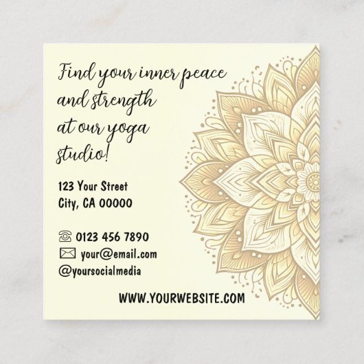 マンダラヨガスタジオライトイエローパステルカラー スクエア名刺 (裏面)