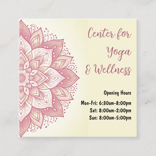 マンダラヨガスタジオライトイエローパステルピンクローズ スクエア名刺 (正面)