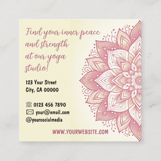 マンダラヨガスタジオライトイエローパステルピンクローズ スクエア名刺 (裏面)