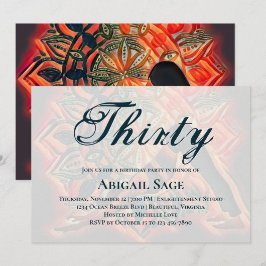 マンダラレッド、ブラック、ブラウンヨガ瞑想誕生日 招待状 (正面/裏面)