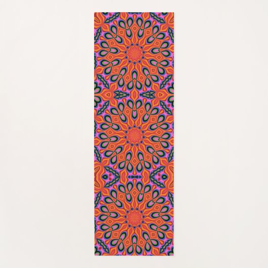 マンダラレトロオレンジフローラサイケデリックヨガマット ヨガマット (正面)