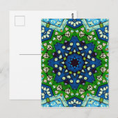 マンダラレトロモザイクグリーンブルーパターン ポストカード (正面/裏面)