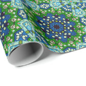 マンダラレトロモザイクグリーンブルーパターン ラッピングペーパー (ロールコーナー)