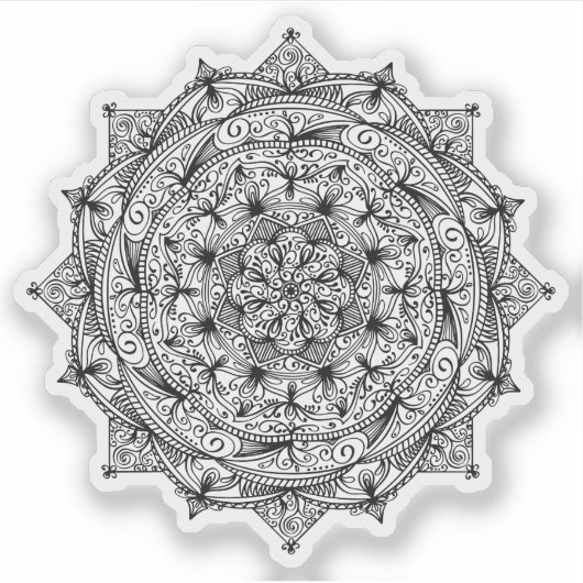 マンダラレトロ手描き白黒の花 シール (正面)