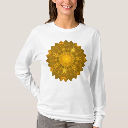 マンダラレースライン暖かいグロー黄色の背景 Tシャツ (正面)