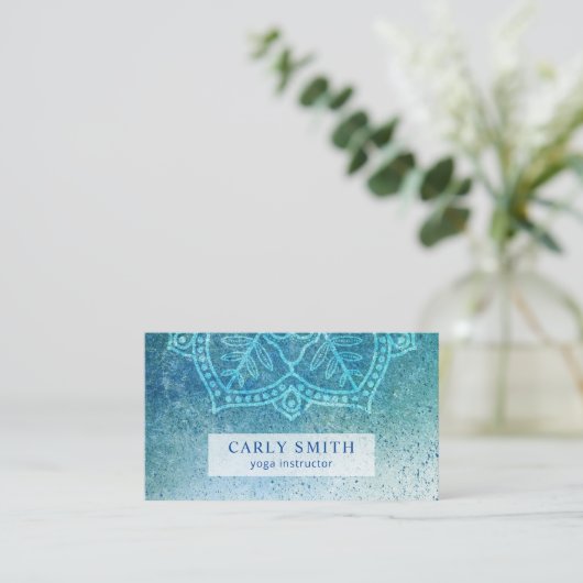 マンダラロータスフラワーブルーティール(緑がかった色)水彩 名刺 (スタンド正面)