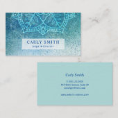 マンダラロータスフラワーブルーティール（緑がかった色）水彩 名刺 (正面/裏面)
