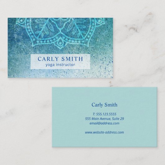 マンダラロータスフラワーブルーティール（緑がかった色）水彩 名刺 (正面/裏面)