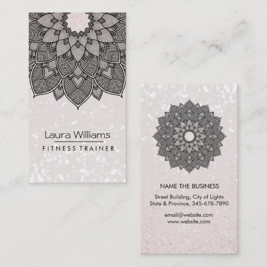 マンダラロータスフラワーヨガピンクホリスティックインストラクター 名刺 (正面/裏面)
