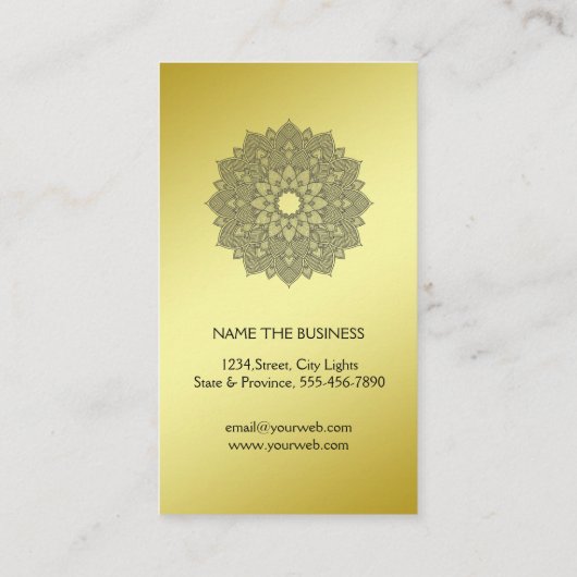 マンダラロータスフラワーヨガブラック金ゴールドクリーン 名刺 (裏面)