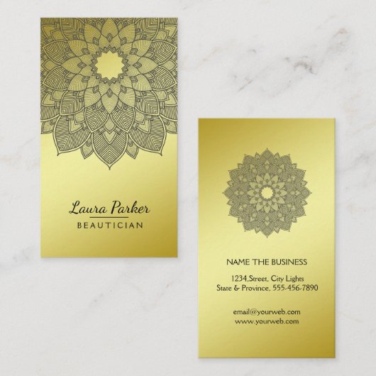 マンダラロータスフラワーヨガブラック金ゴールドクリーン 名刺 (正面/裏面)