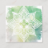 マンダラロータスフラワーロゴ&アクアグリーンウォーター色 スクエア名刺 (正面)