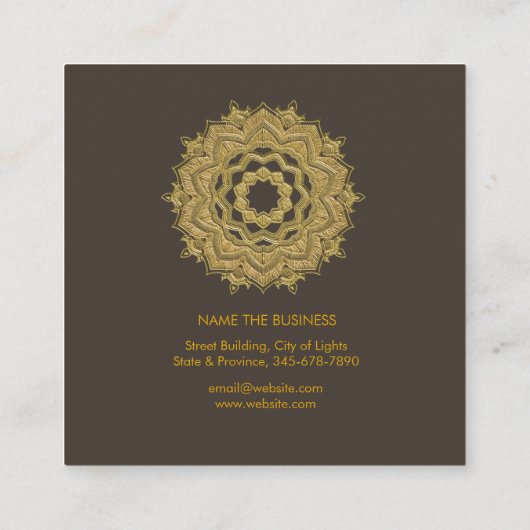 マンダラロータスフラワー金ゴールドヨガインストラクターフィットネス スクエア名刺 (裏面)