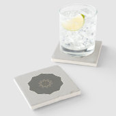 マンダラ万華鏡のように千変万化するパターンブラックオングレー ストーンコースター (横)