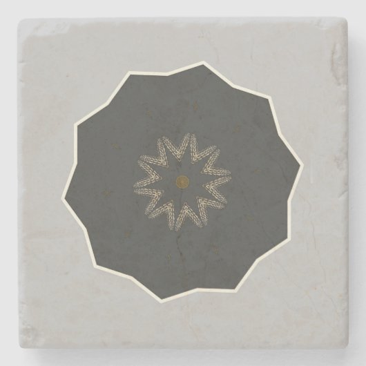 マンダラ万華鏡のように千変万化するパターンブラックオングレー ストーンコースター (正面)