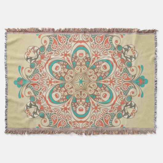 マンダラ万華鏡のように千変万化するパターンモザイク – 毛布 (正面)