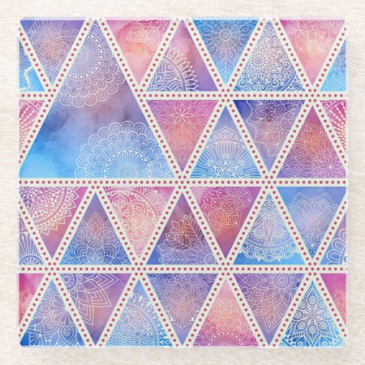 マンダラ三角形パターン ガラスコースター (正面)