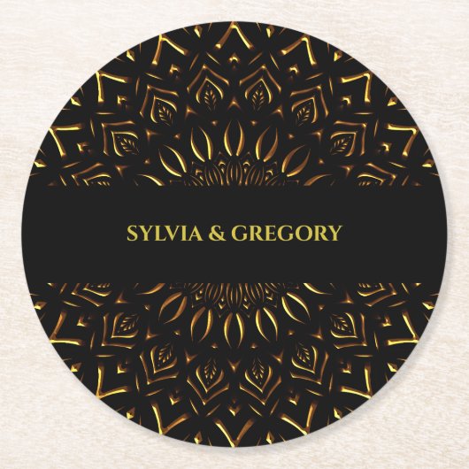 マンダラ伝統的クラシックエレガントラグジュアリーアートdec ラウンドペーパーコースター (正面)