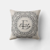 マンダラ名モノグラムモノクロライトグレー クッション (裏面)