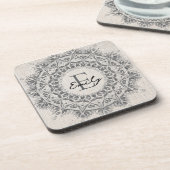 マンダラ名モノグラムモノクロライトグレー コースター (左側)