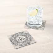 マンダラ名前をカスタムするモノグラムモノクロライトグレー スクエアペーパーコースター (インサイチュ)
